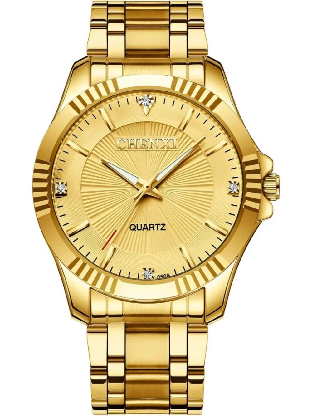Men's Gold Analog Quartz Stainless Steel Crystals Classic Style Wrist Watch